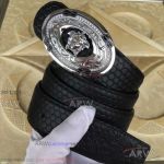 AAA Replica Versace Black Leather Belt With SS Engraved Medusa Buckle